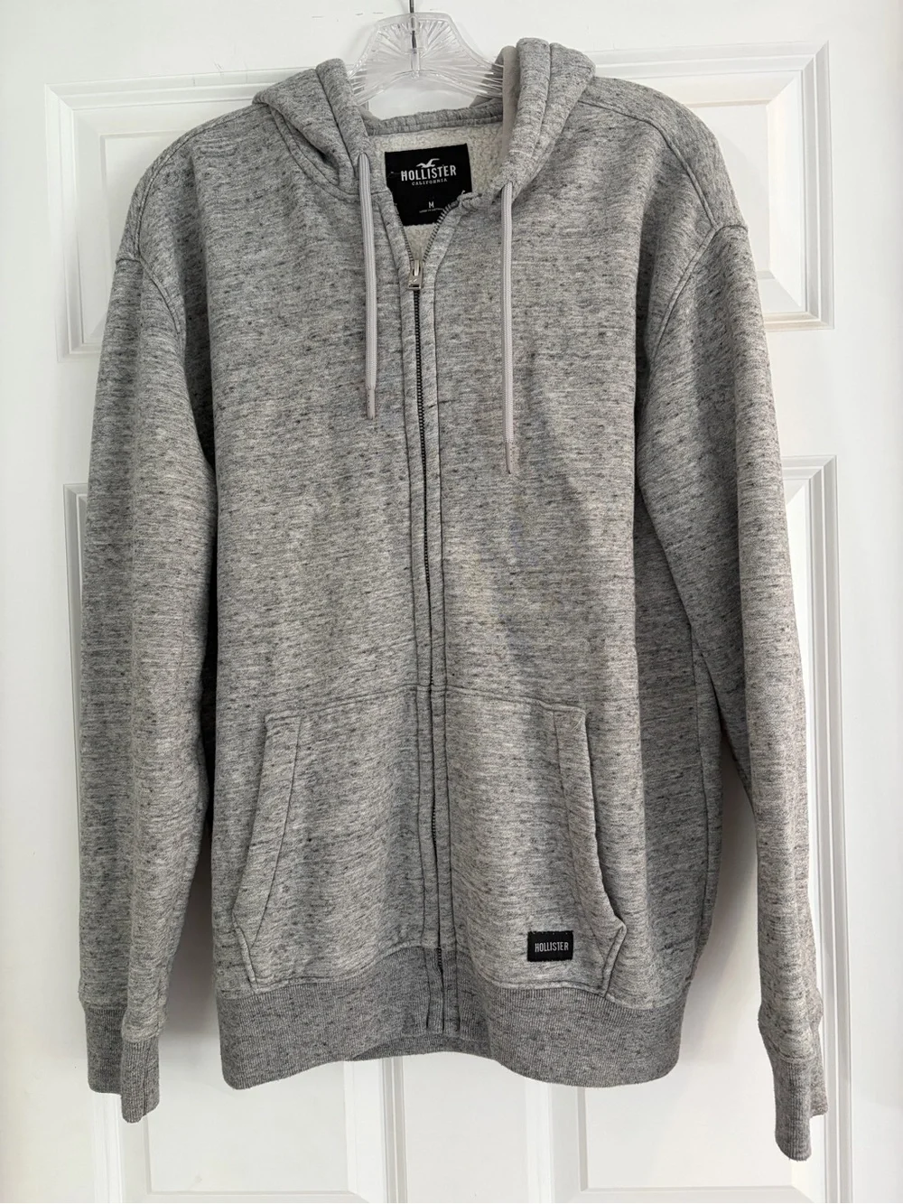 Hollister Men's Light Heather Gray Full-Zip Hoodie